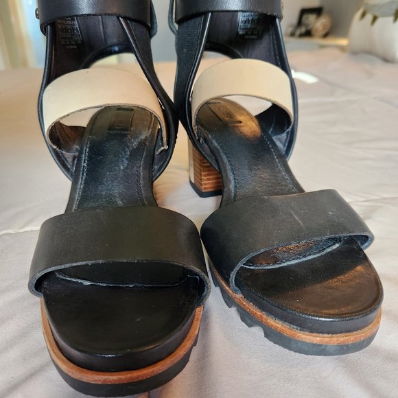 Sorel Black Tan Addington Cuff Leather Colorblock Heel Open Toe Sandal - Picture 7 of 12